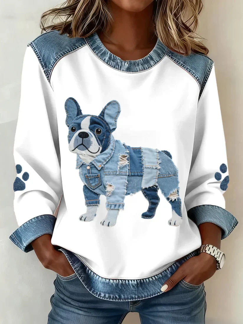 Lilah™ | Sweatshirt Mit Dackel Drucken Und Patchwork