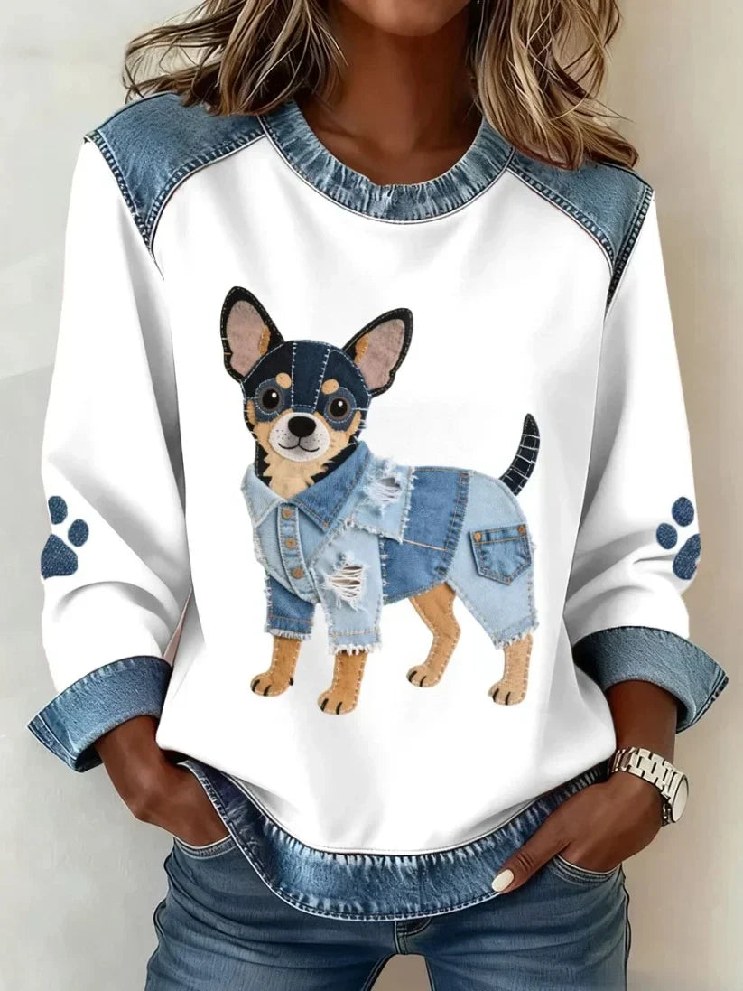 Lilah™ | Sweatshirt Mit Dackel Drucken Und Patchwork