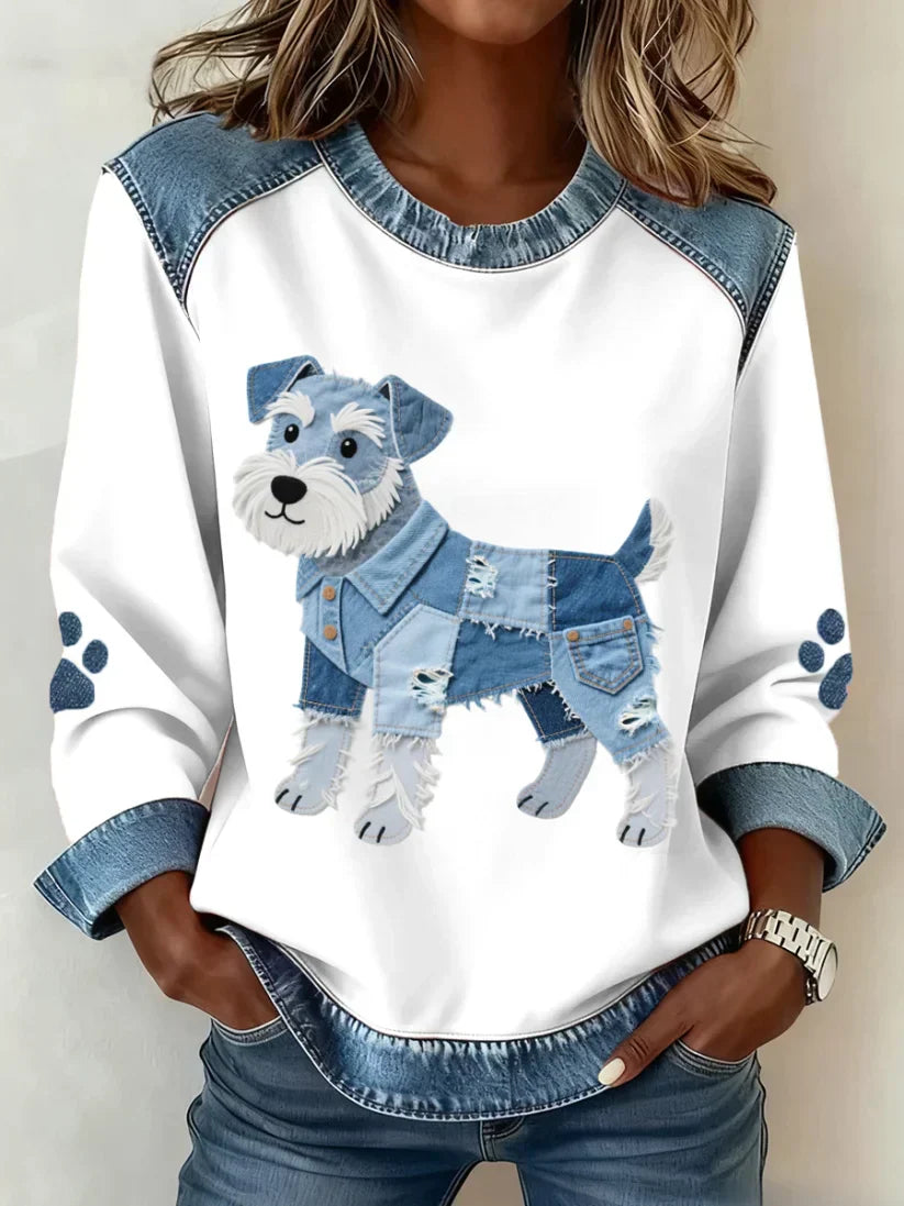 Lilah™ | Sweatshirt Mit Dackel Drucken Und Patchwork